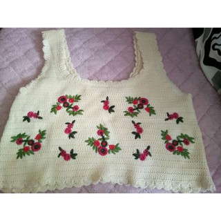 [Sẵn Hàng]♥️Áo Hai Dây Len Thêu Hoa Croptop(ảnh thật)Size S,M,L