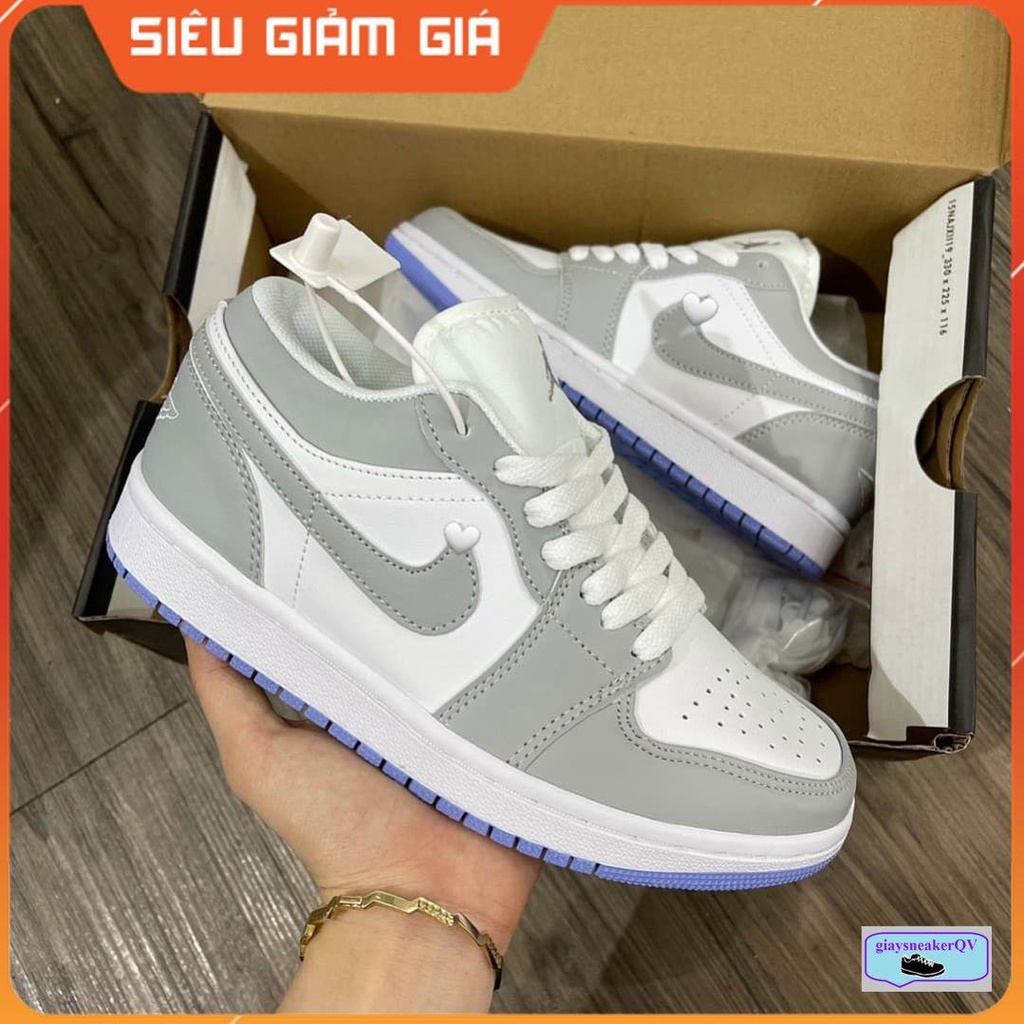 Giày thể thao sneaker Air Jordan 1 Low xám ghi đế tím năng động, phong cách dành cho nam nữ