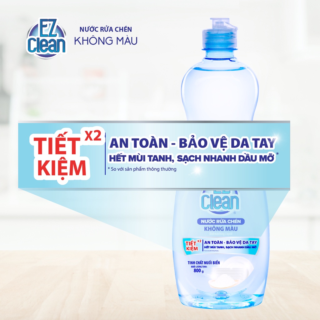 Nước rửa chén không màu EZ CLEAN hương Muối Biển 800gr
