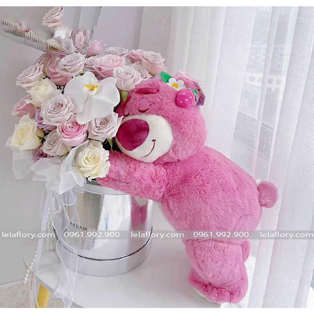 Gấu bông LOSTO màu hồng có hương dâu thơm nhẹ (không kèm hoa) dùng làm quà tặng, trang trí hộp hoa HOT TREND 2023