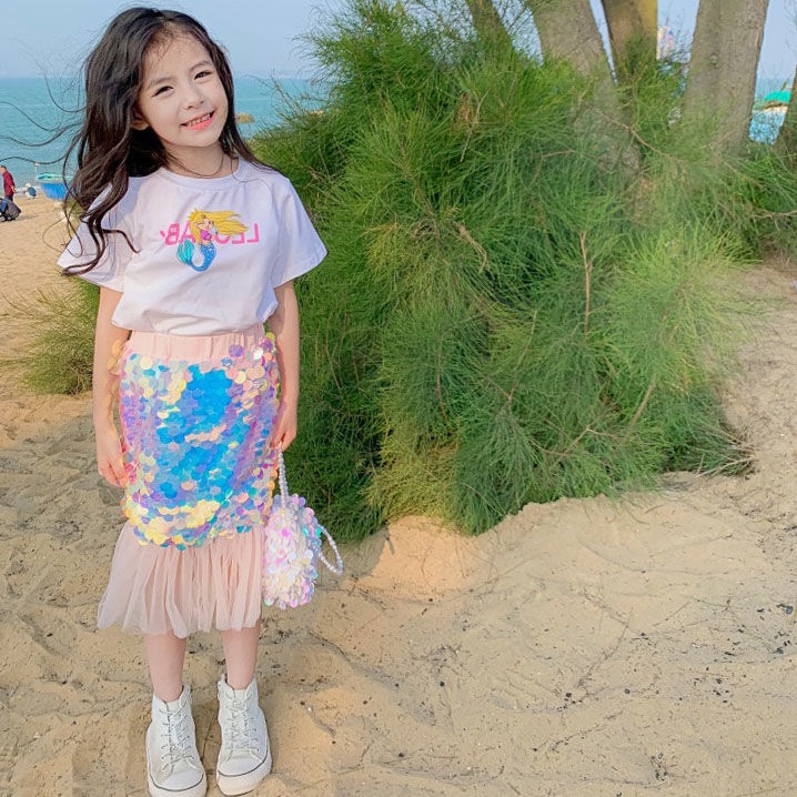 Chân Váy Nàng Tiên Cá Đính Kim Sa Cho Bé Gái