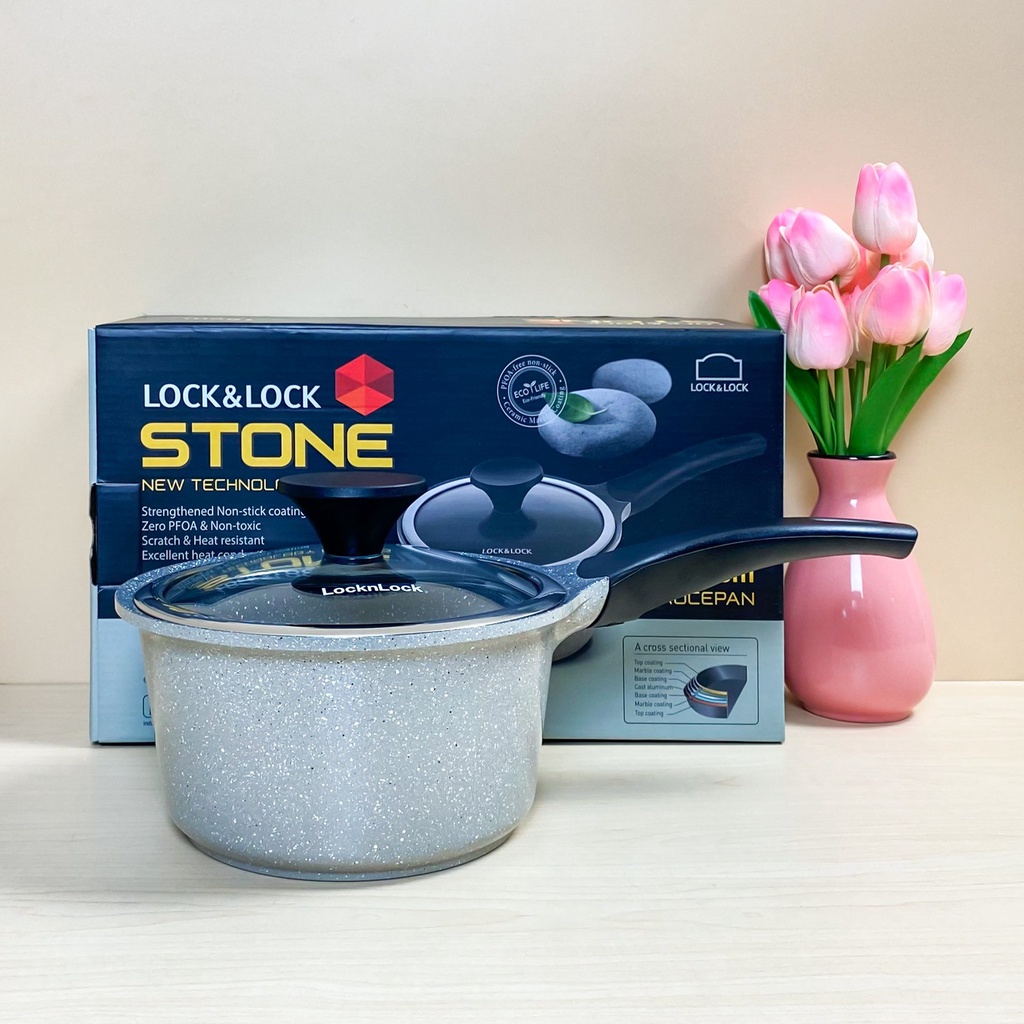 [LOCK &amp; LOCK] Nồi Đá Stone 1 Tay Cầm 18cm Lock&amp;Lock LCA6181D - QUÁNH LOCK ĐÁ 5 LỚP STONE 18CM LOCK &amp; LOCK LCA6181