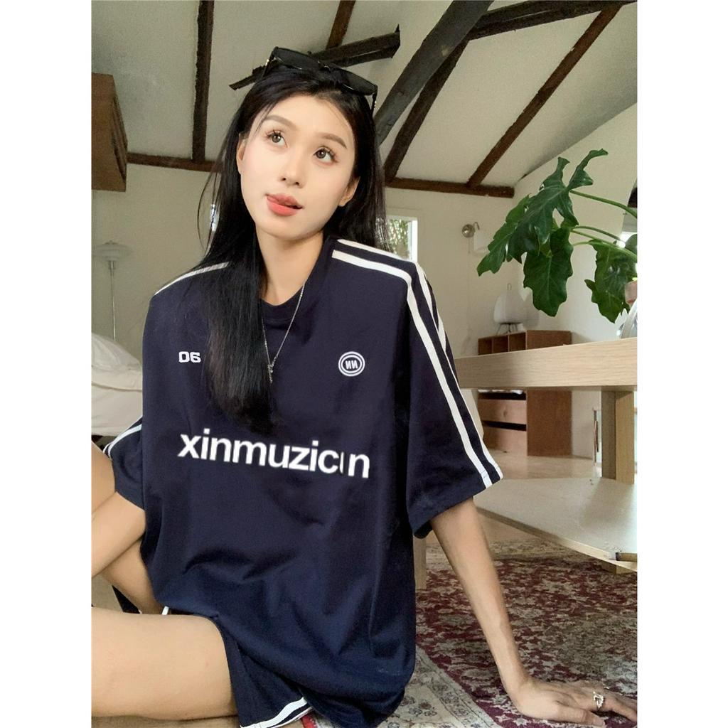 Áo Thun Nữ Cổ Tròn Tay Lỡ Dáng Rộng In Chữ Phong Cách Hàn Quốc Thời Trang Mùa Hè