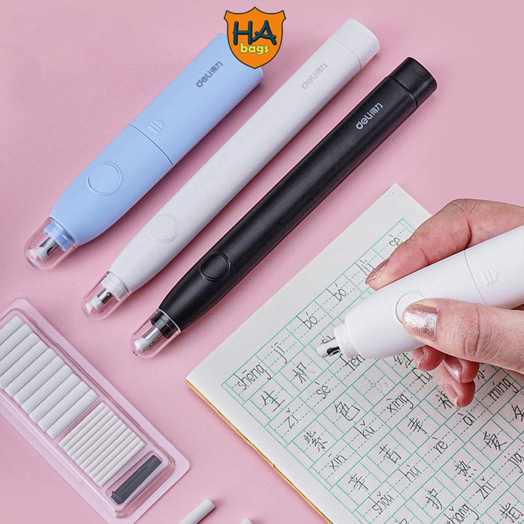 Bút tẩy chì dùng pin cho học sinh mẫu giáo và tiểu học tẩy nhanh, sạch, không rách giấy HB1011 sẵn pin và 10 lõi tẩy gôm