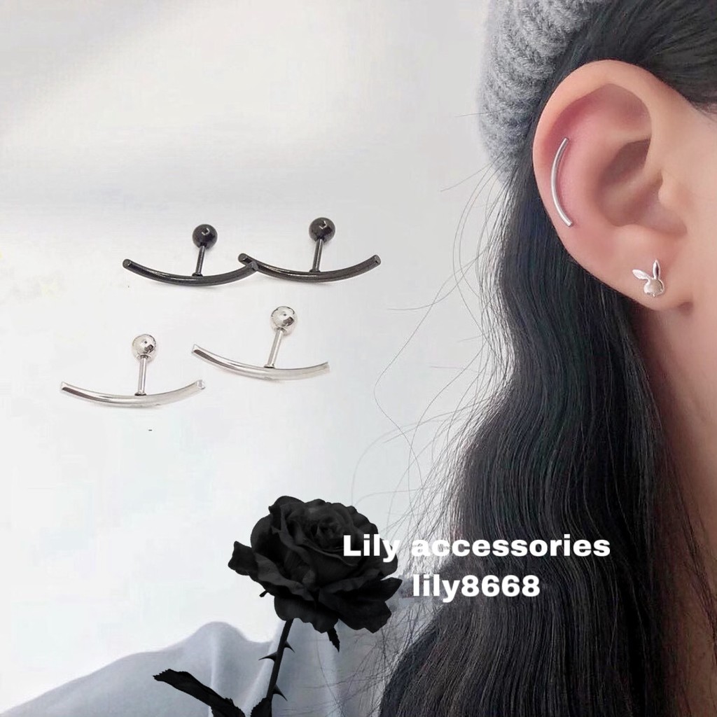 MOON EARRING khuyên tai titan hình cung - bông tai vành tai hình cung không gỉ không đen không dị ứng nam nữ