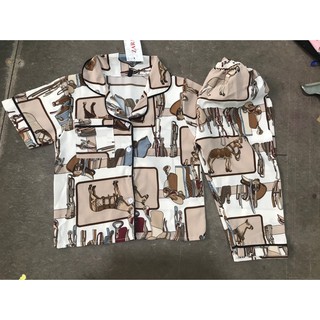 Set bộ pijama lụa satin tay ngắn cho bé 10->16kg