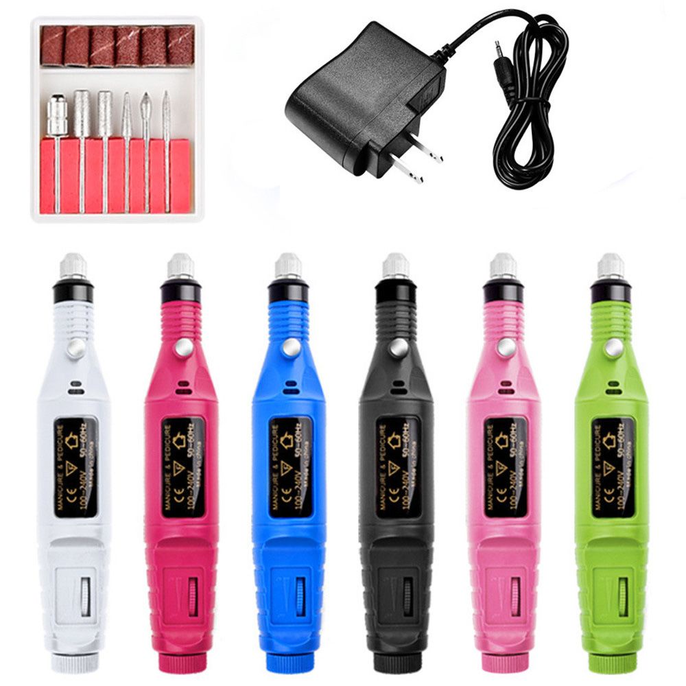 [Hàng mới về] Máy mài móng tay mini nhiều màu sắc + bộ đổi nguồn AC + 6 bit + 6 băng nhám + hướng dẫn sử dụng