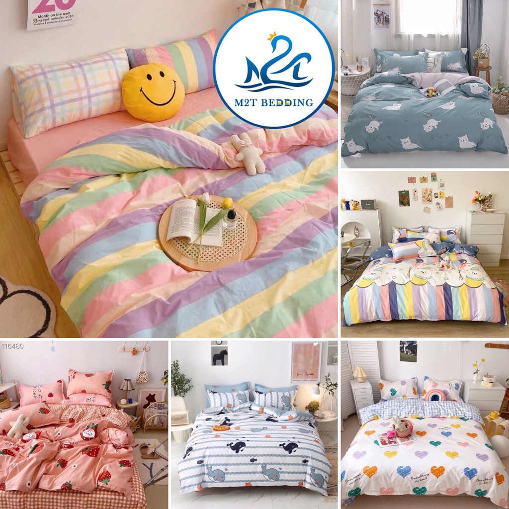 Ga giường Cotton 3D và 2 vỏ gối M2T Bedding, drap bọc nệm phong cách Hàn Quốc đủ size m2/m6/m8 bo chun | WebRaoVat - webraovat.net.vn