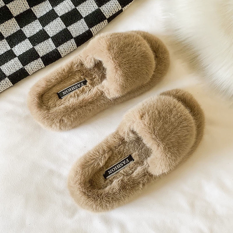 Dép Quai Ngang Phối Lông Xù Phong Cách Trẻ Trung Dành Cho Nữ