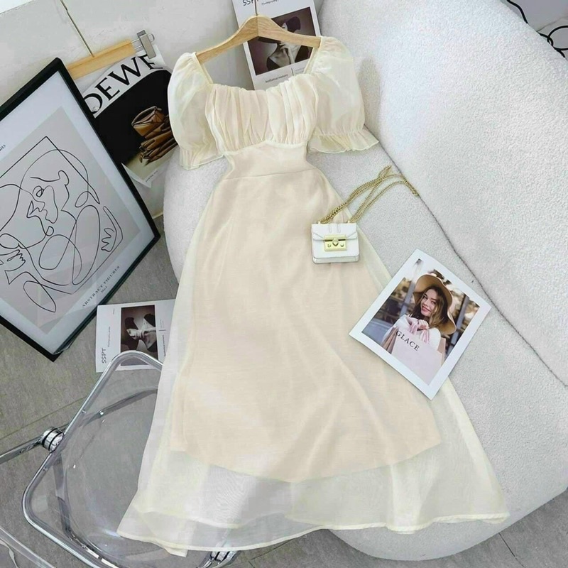 ✔ 𝗙𝗥𝗘𝗘 𝗦𝗛𝗜𝗣 VÁY TƠ BỒNG XÒE 2 LỚP DẦY DẶN MÀU BE MẶC TÔN DA LẮM MN A