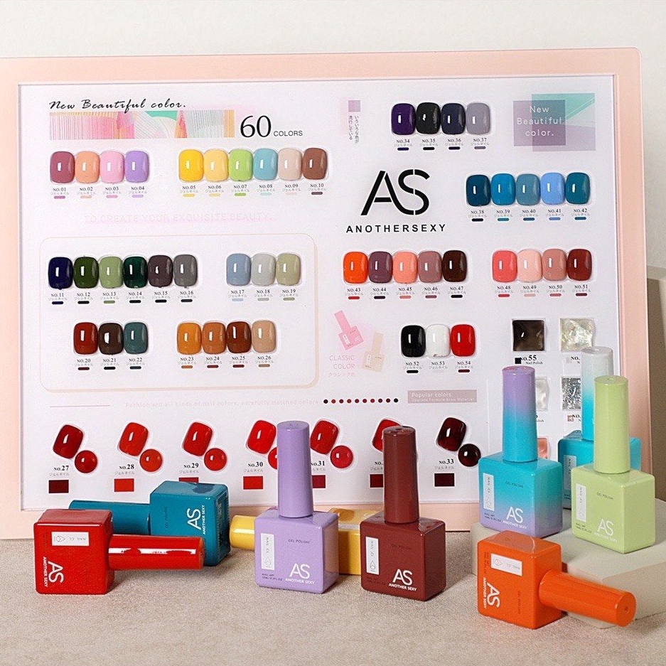 Sơn Gel AS mẫu mới chai vuông 60 màu V01~V48 và màu trắng nước gạo mã MILKY WHITE