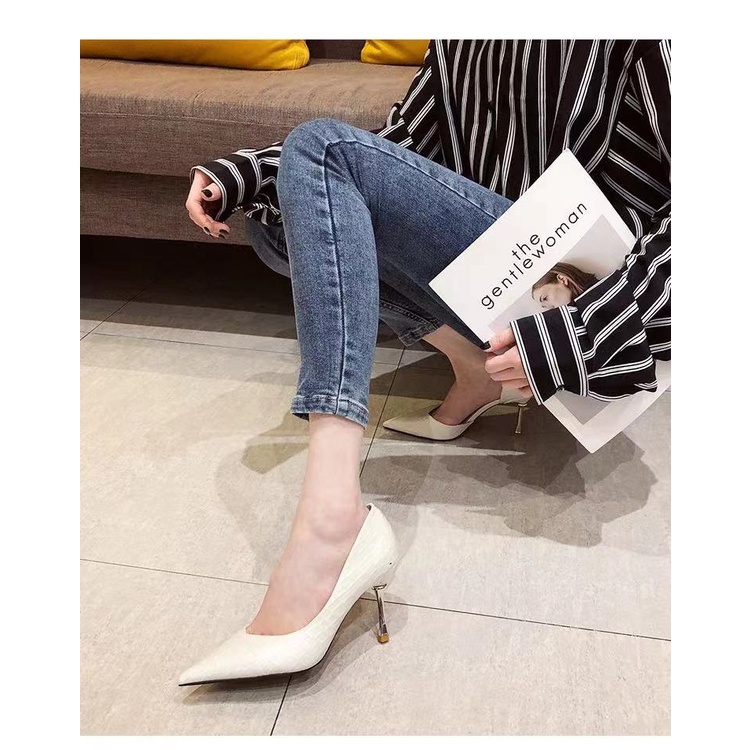 2021Summer Versatile New Sexy Side Empty Shoes Internet Celebrity French High Heels Women's Fine Heel with Black Pointed Toe Shoes