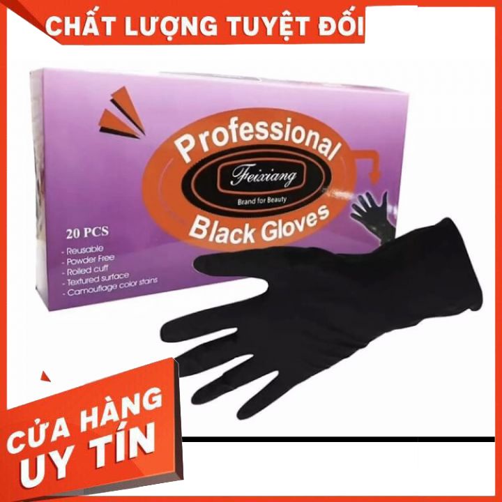 Găng tay đen cao su đa năng  dùng trong phun xăm, SALON, hóa chất, cơ khí 1 hộp 20 cái loại dầy chống chơn sài nhiều lần