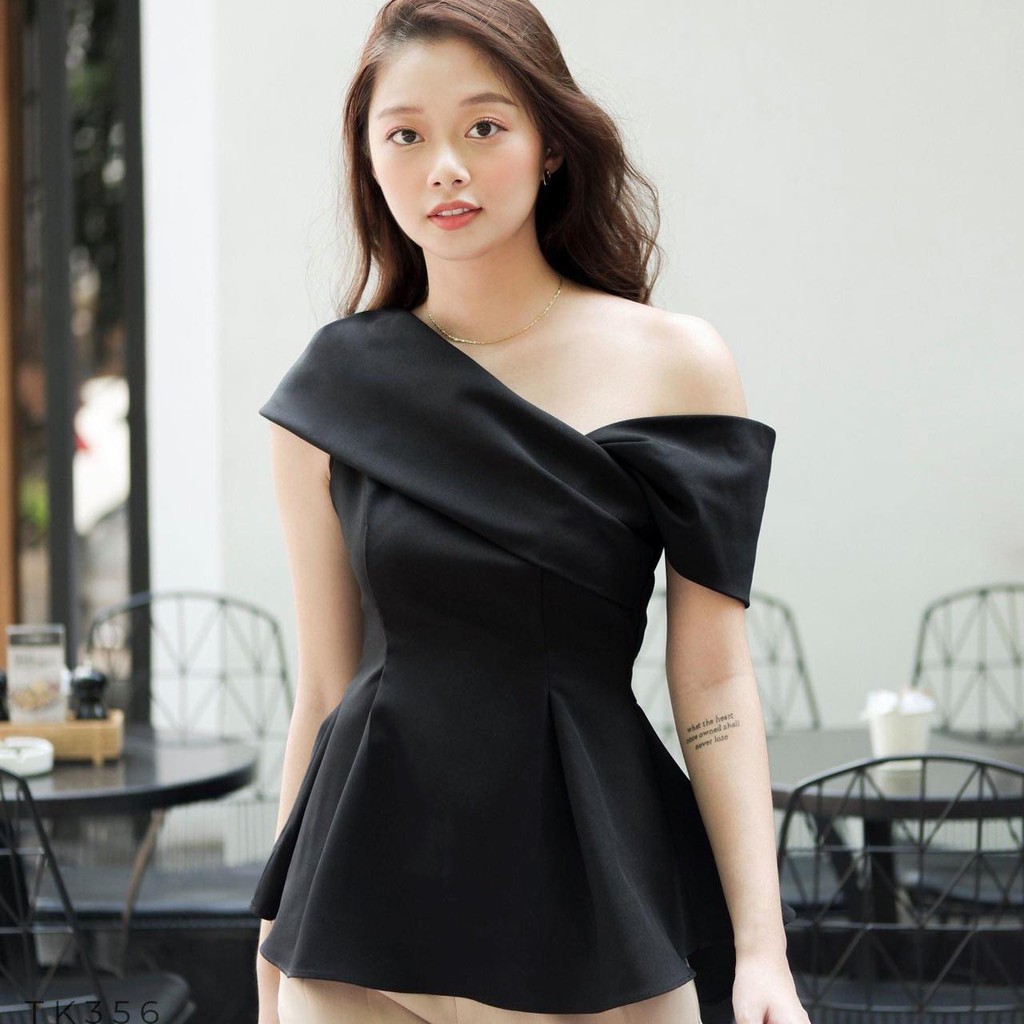 [HÀNG THIẾT KẾ CAO CẤP] Áo Lệch Vai Tôn Dáng Công Sở / Đi Tiệc Sang Trọng Màu Đen