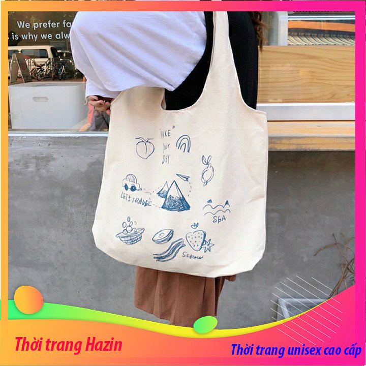 Túi tote vải bố đựng đồ canvas đeo vai phong cách Hàn Quốc,tote thời trang đeo vai,vải canvas loại tốt HZ 32