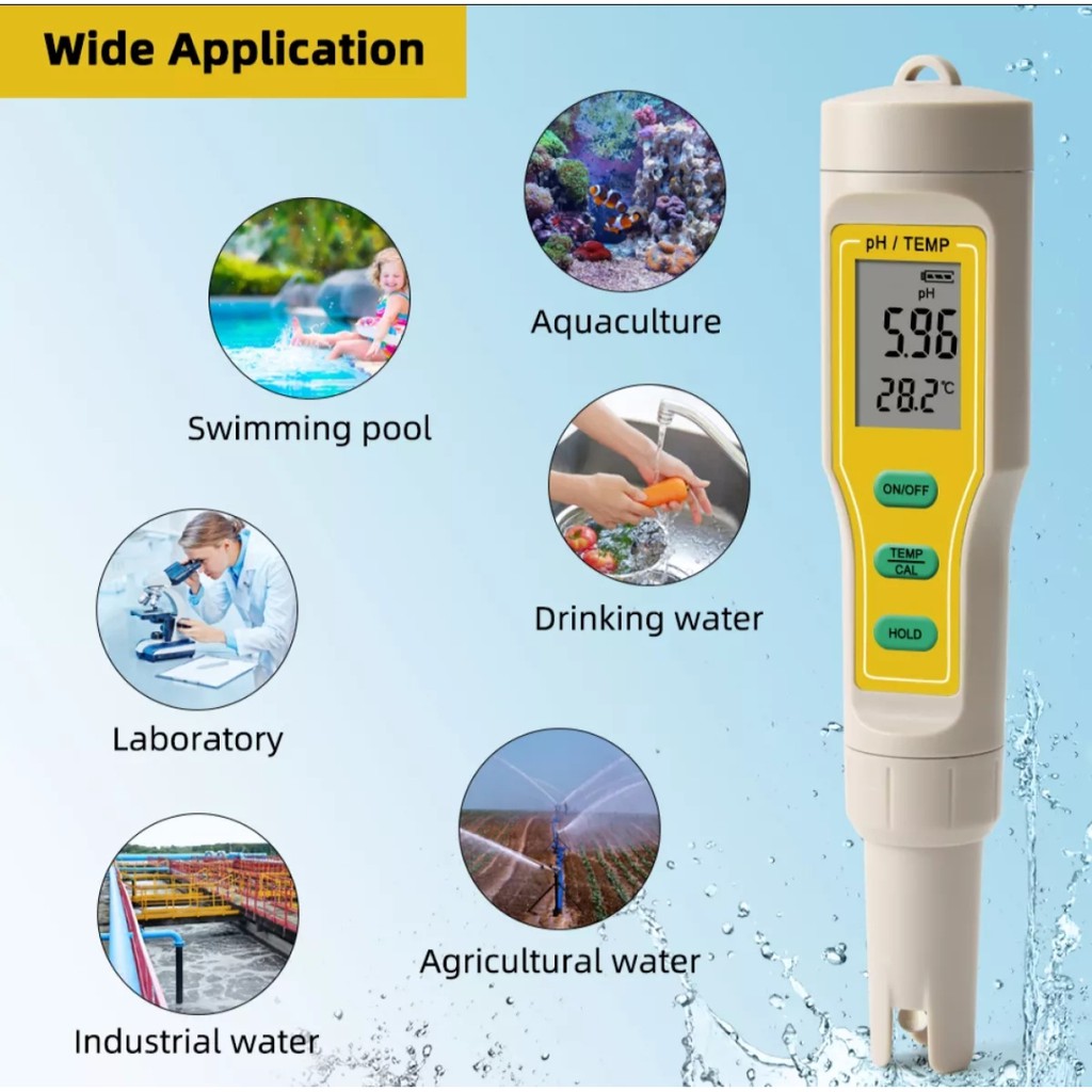 Máy đo độ pH nước hồ bơi bể cá điện tử cầm tay chống nước IP67 Water tester 2 in 1