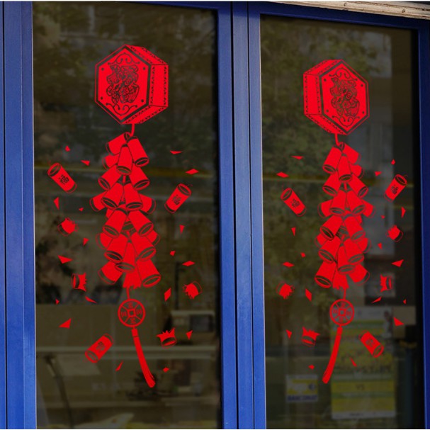 Decal trang trí tết - Hộp dây pháo nổ lớn đỏ