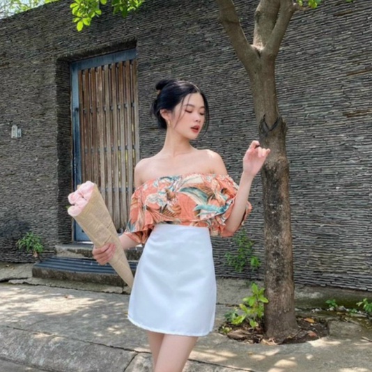 Set Đồ Nữ Sang Chảnh Đi Chơi Rose Set Áo Chân Váy Chữ A Phối Áo Sơ Mi Họa Tiết Trễ Vai Cá Tính Phù Hợp Đi Biển V05