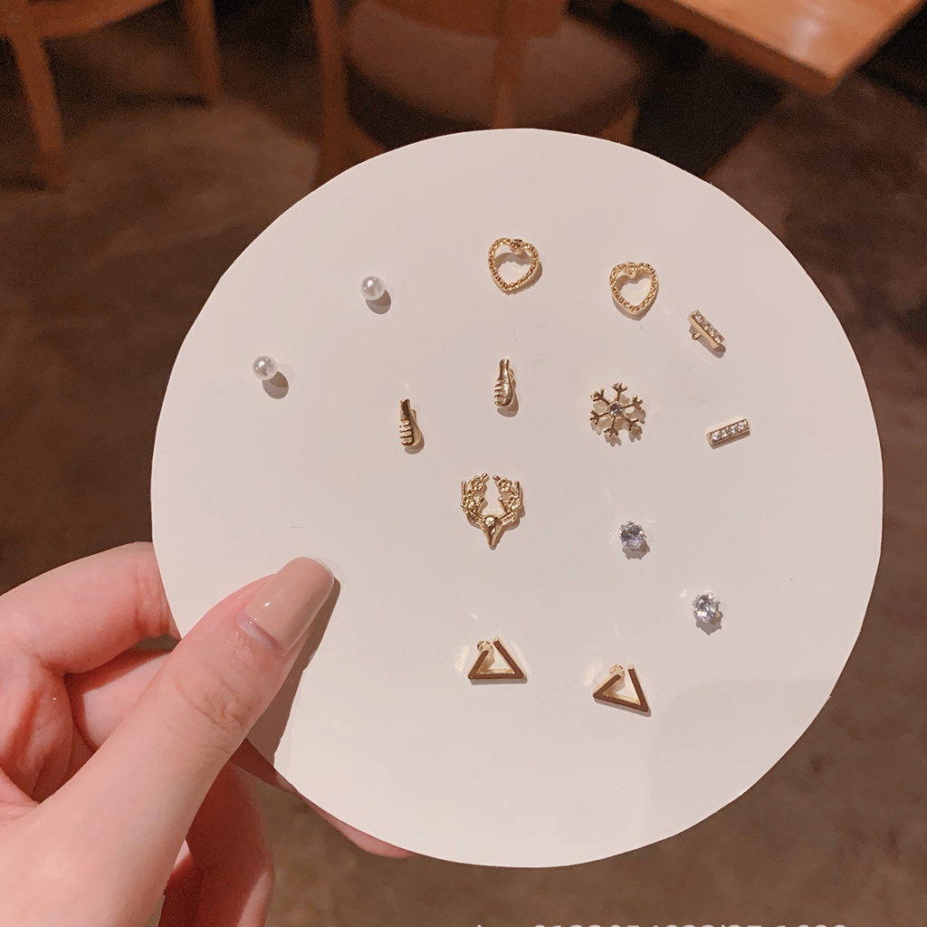 Set 7 đôi bông tai bạc S925 thời trang Hàn Quốc 2022