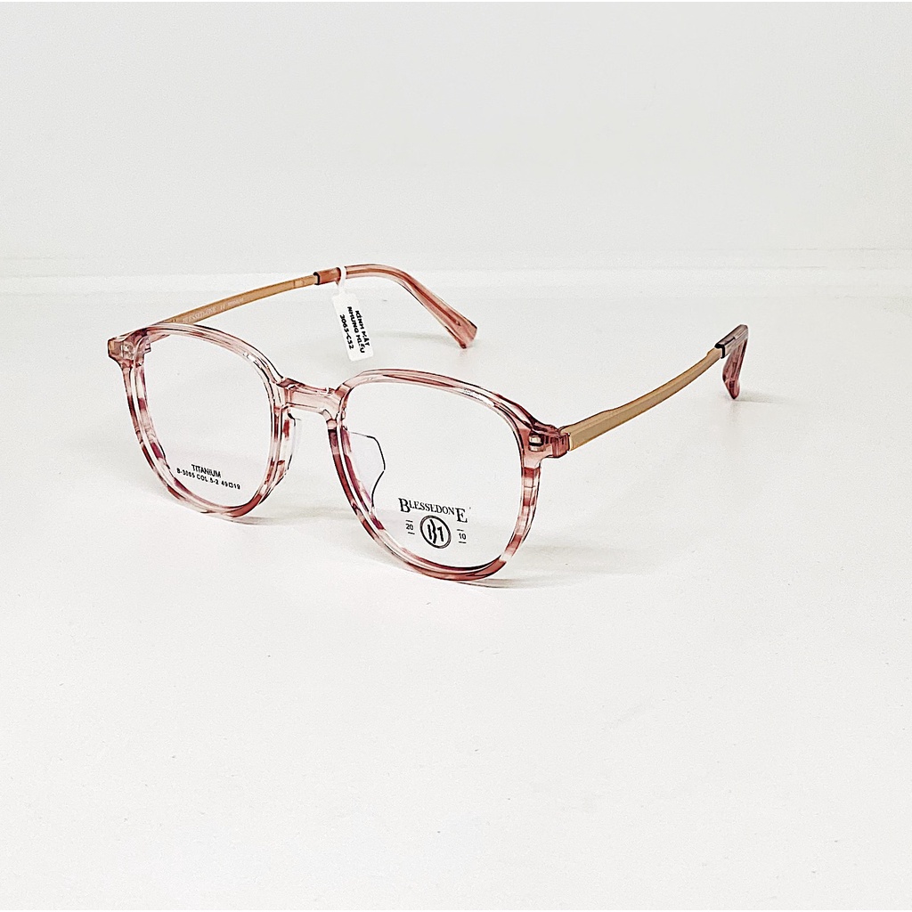 Gọng kính cận nam nữ NHUNG HIẾU dáng tròn 3065 nhựa acetate và titan cao cấp