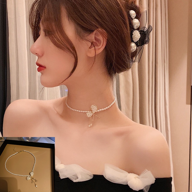 Vòng cổ Mặt Hình Bướm Đính Ngọc Trai Phong Cách Sang Trọng 2022