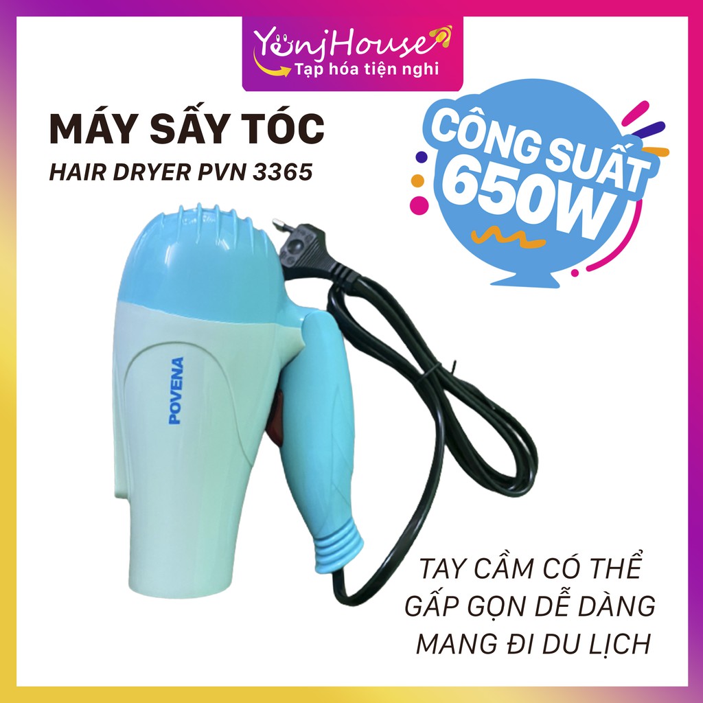 Máy sấy tóc Povena PVN-3365 quạt gió mạnh mẽ 2 chế độ nhiệt linh hoạt, Máy sấy tóc mini, Máy sấy tóc gập gọn - Yenjhouse