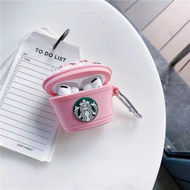 STARBUCKS Vỏ bảo vệ hộp sạc tai nghe Airpods 1 2 Pro bằng silicon mềm hình Frappuccino Pink Premium 3D TWS