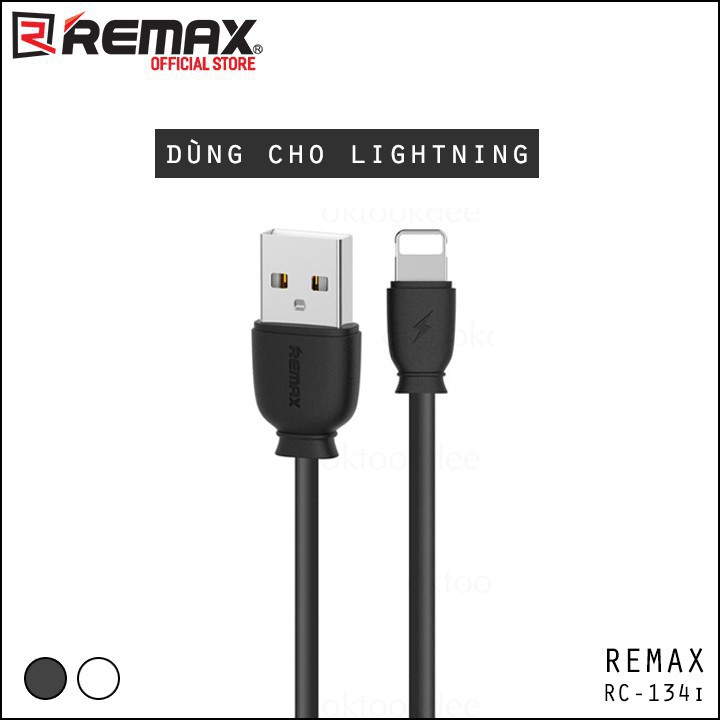 Cáp sạc nhanh Remax RC-134i cổng dài 1 mét max 2.1A (TRẮNG/ĐEN)