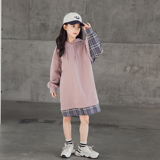 Đầm Hoodie Tay Dài Dáng Rộng Phong Cách Hàn Quốc Thời Trang Mùa Thu 2022 Mới Cho Bé Gái váy hoodie dài cho bé váy hoodie dài cho bé