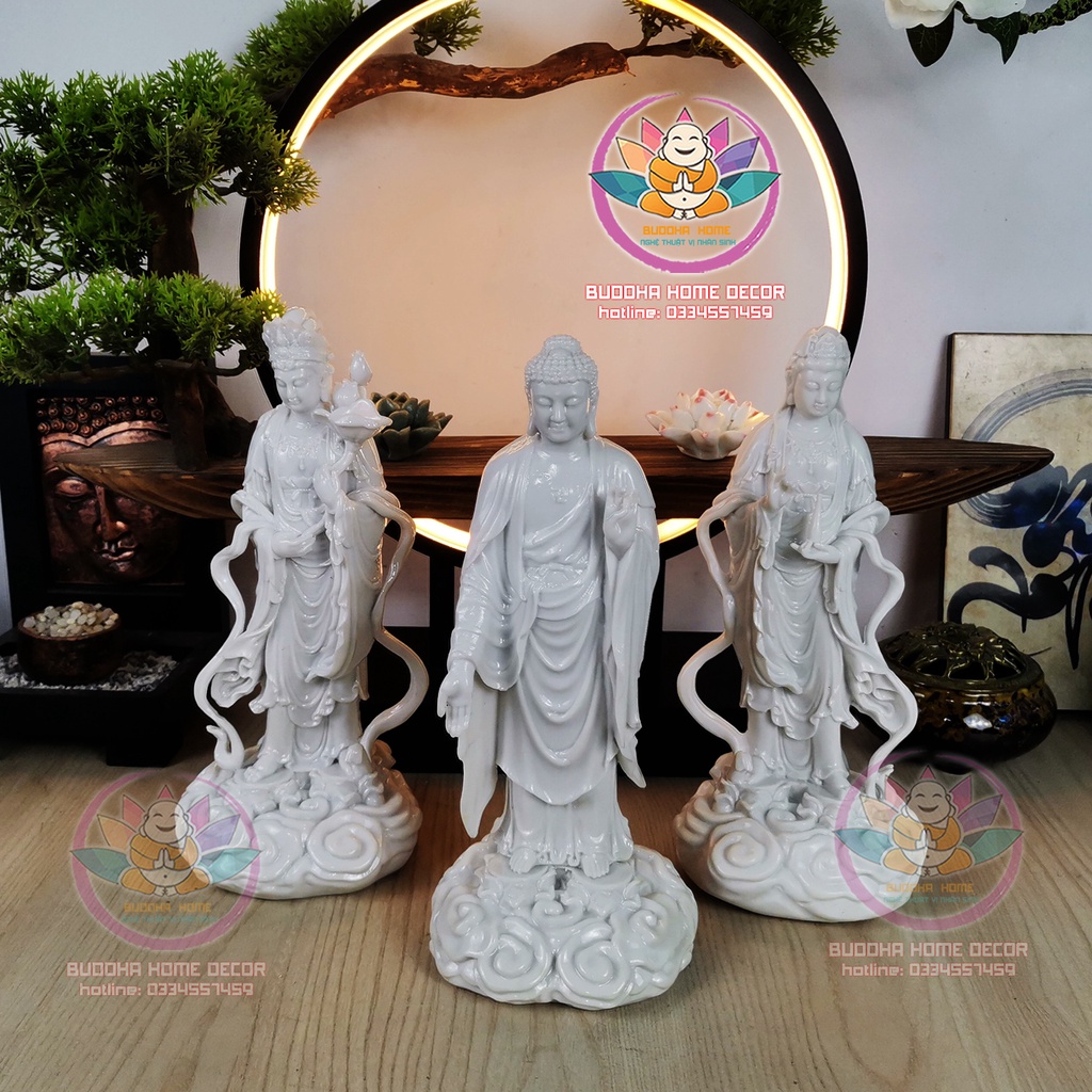 Bộ 3 Tượng Phật Tây Phương Tam Thánh Cao 23 cm