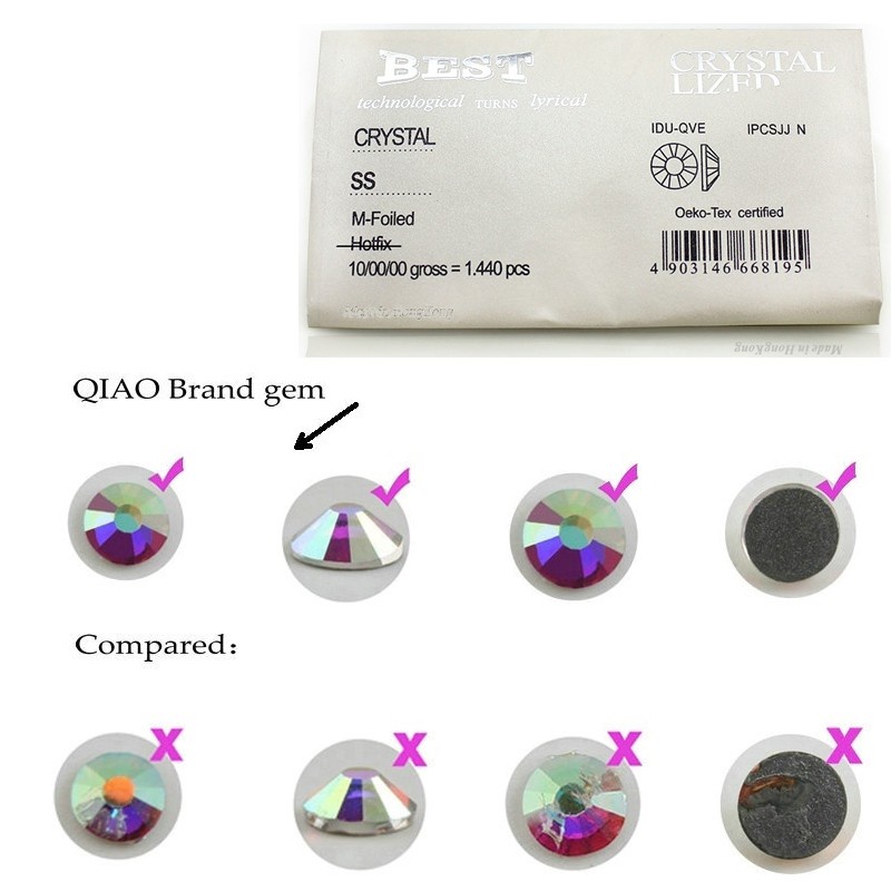 Qiao Đá Pha Lê Sửa Chữa Quần Áo SS3-SS50 AB Kính