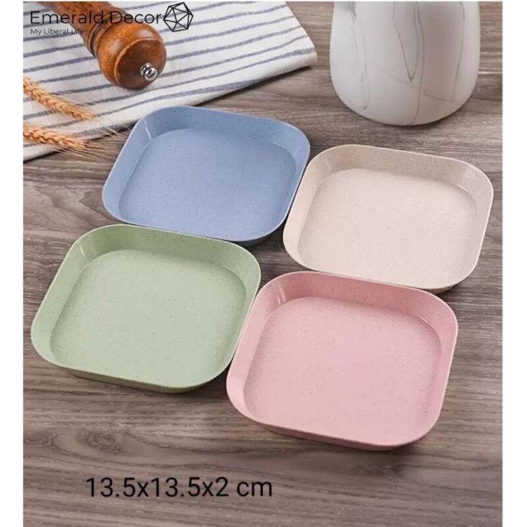 Đĩa lúa mạch set 8 đĩa nhựa an toàn tone màu Pastel ngọt ngào
