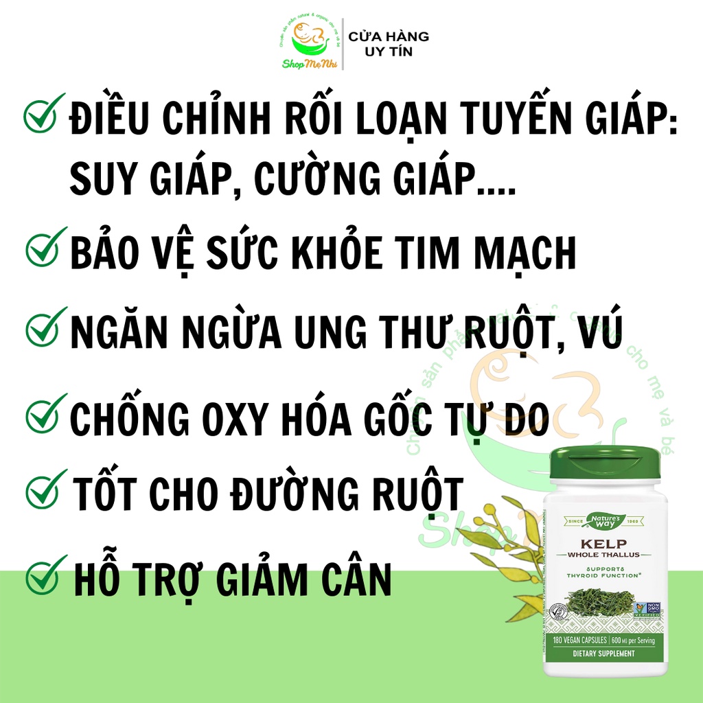 Viên uống tảo bẹ Kelp tăng cường chức năng tuyến giáp Nature’s Way 600mg, 100 viên.