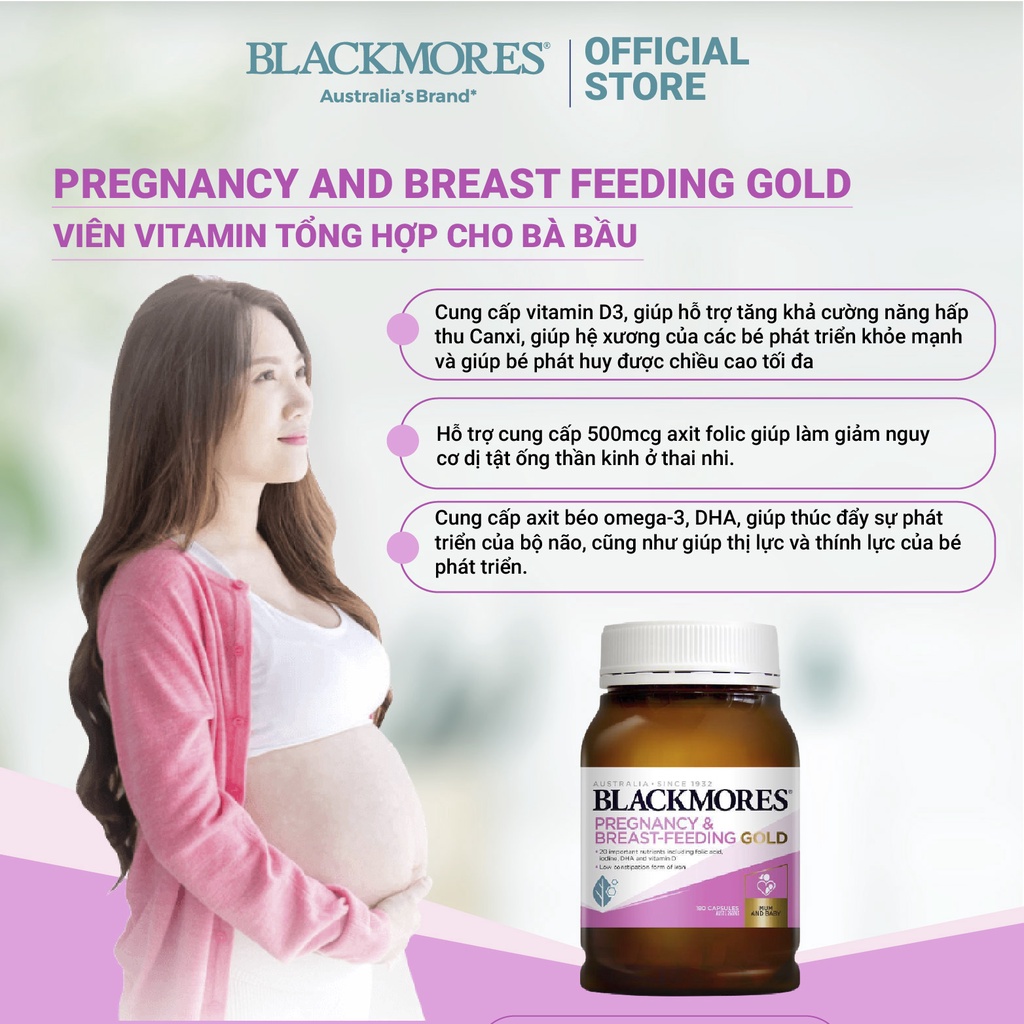 Viên Uống Vitamin Tổng Hợp Cho Bà Bầu, Phụ Nữ Con Bú Pregnancy And Breast Feeding Gold Blackmores Úc 180 viên