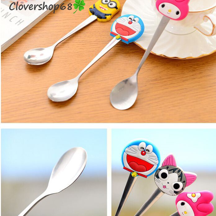 Thìa Thép Không Gỉ Tay Cầm Silicon Hình Thú Hoạt Hình Clovershop68