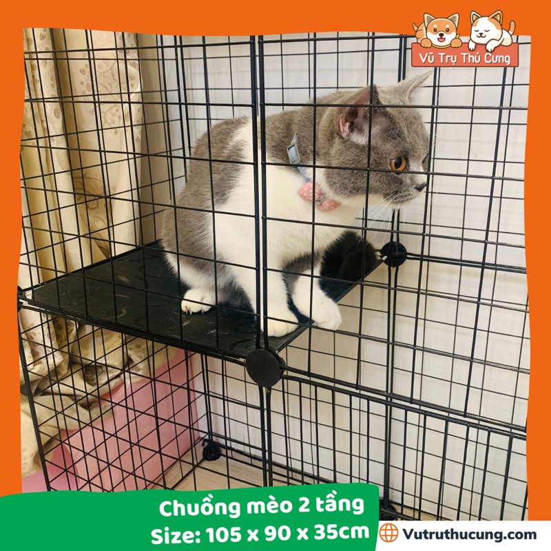 Chuồng Mèo 2 tầng bằng sắt, Tấm ghép chuồng Mèo nguyên bộ| Lồng cho Chó mèo size to