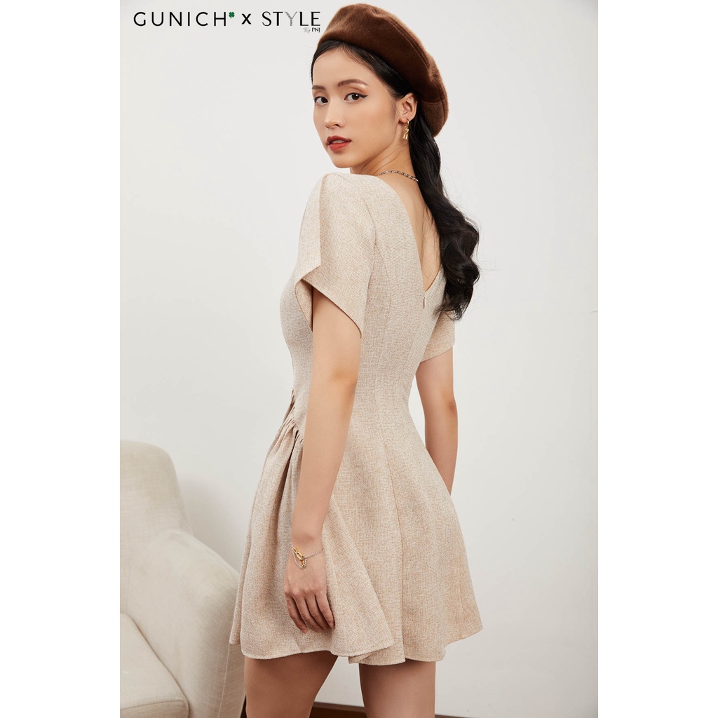 Đầm thiết kế mini 8 mảnh màu beige tweed, Chất Tweed rũ GUNICH