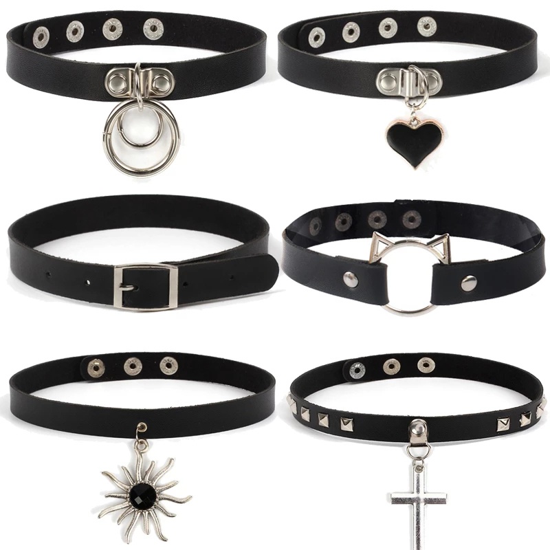 Vòng cổ choker da PU mặt kim loại 7 phong cách thời trang