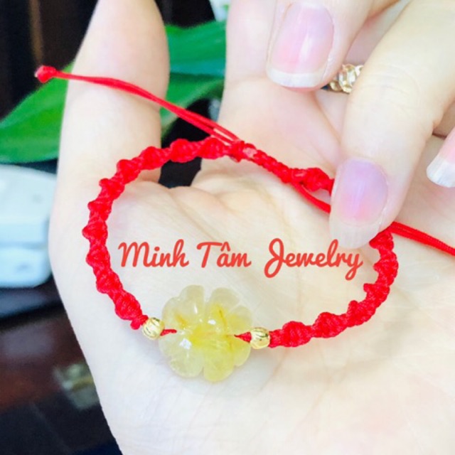 Vòng tay Cỏ bốn lá tóc vàngVòng tay chỉ đỏ may mắn đá tóc vàng bi Au 10k