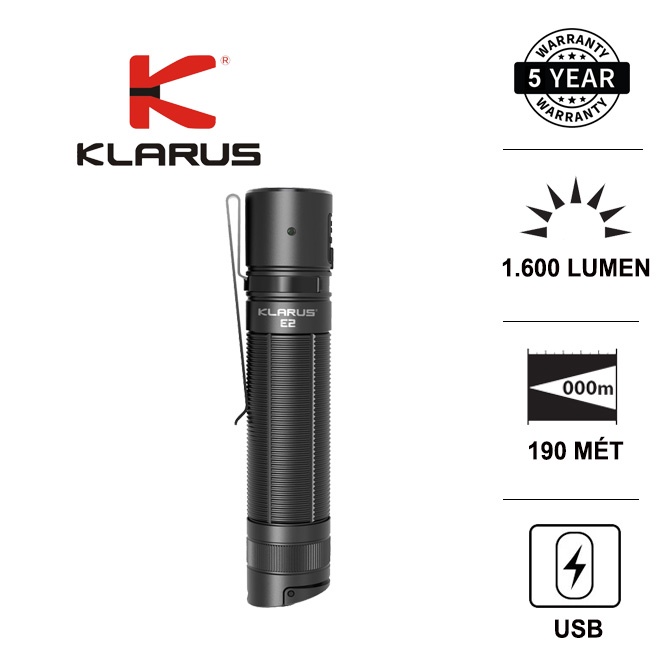 Đèn pin và đèn sạc KLARUS E2 mini LED CREE XHP35 HI độ sáng 1600 lumen xa 190m sạc USB pin sạc 18650 Đèn &amp; Đèn Pin