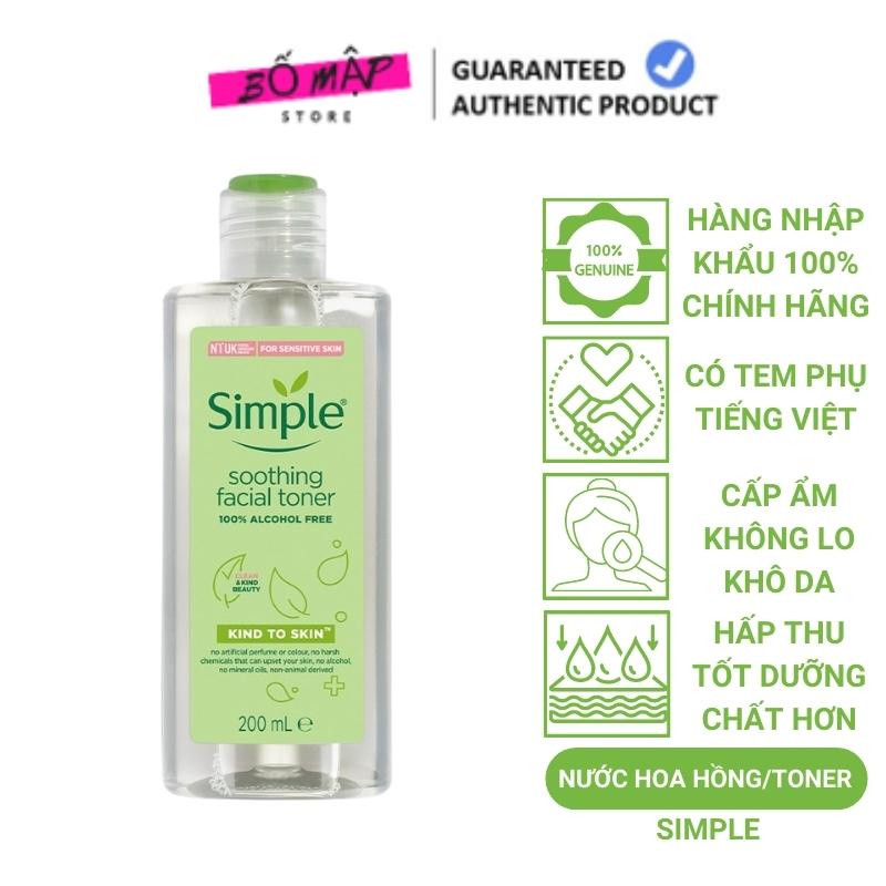 [ĐẠI LÝ CHÍNH HÃNG] Nước hoa hồng không cồn Simple Soothing Facial Toner, Toner Simple Anh 200ml