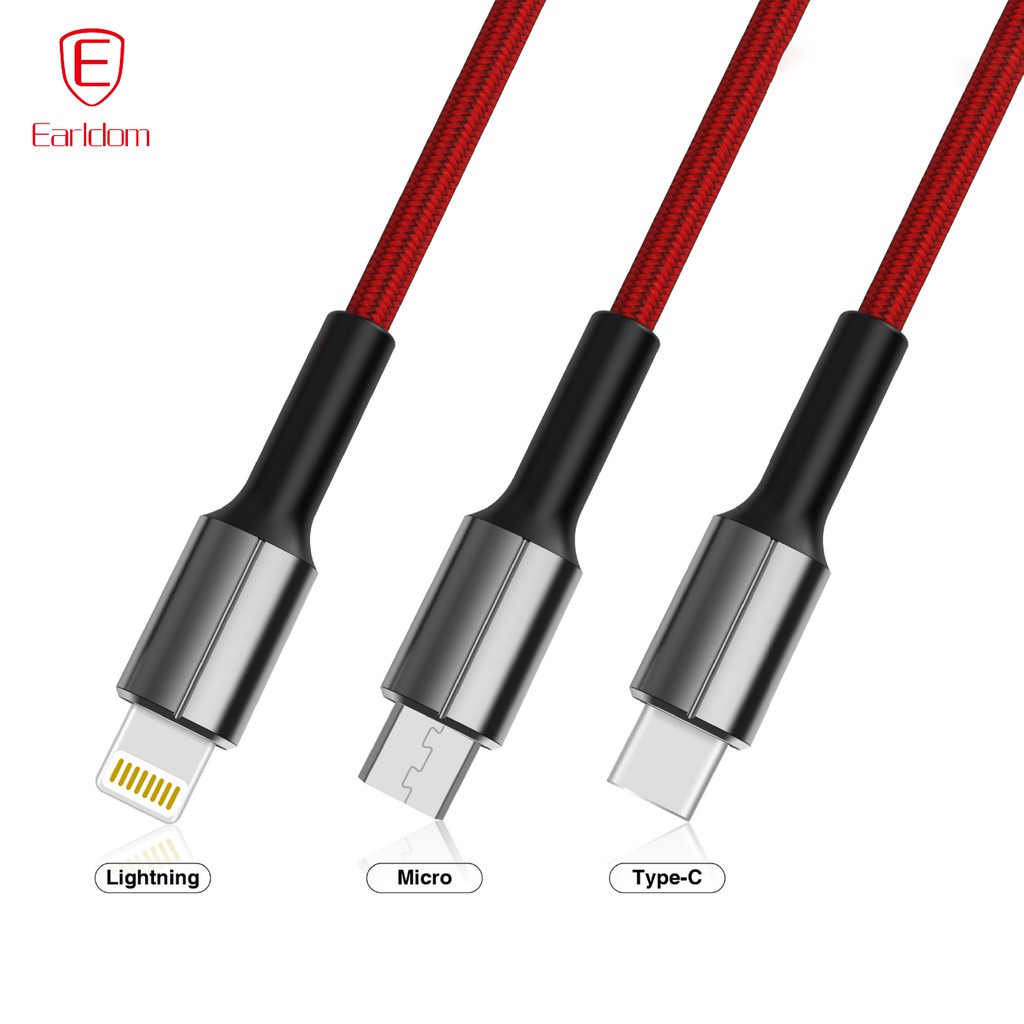 Cáp sạc dù - sạc nhanh 3A dây đỏ EARLDOM EC-073 chính hãng