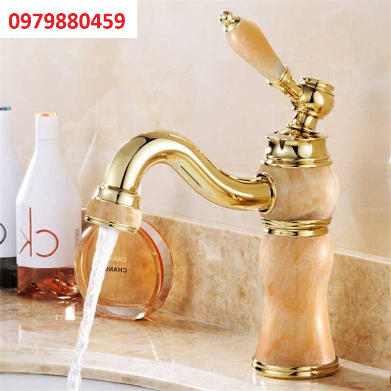 Vòi Lavabo nóng lạnh vàng gắn đá nóng sang trọng, siêu bền,