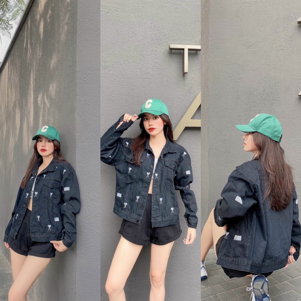 (Video ảnh thật) Áo khoác jean nữ chất denim thêu logo chống nắng, chống bụi, mẫu áo khoác túi hộp thời trang ullzang