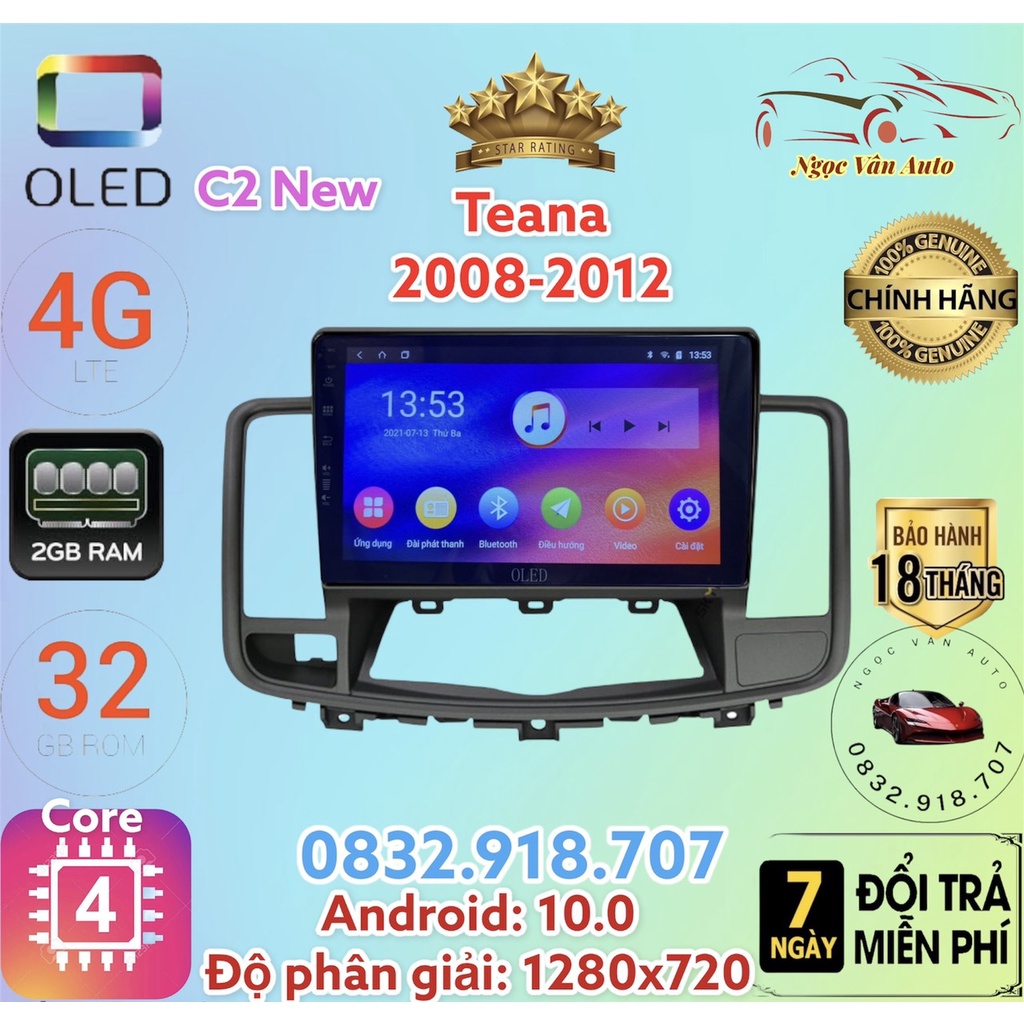 Màn hình Android OLED C2 New Theo Xe Teana 2008 - 2012, 10 inch kèm dưỡng canbus và jack nguồn theo xe