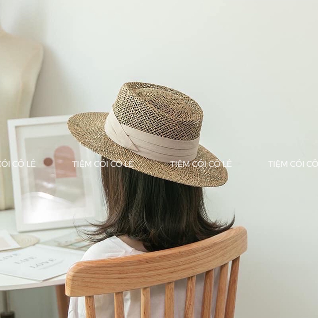Nón cói thưa panama cao cấp, mũ cói rộng vành thời trang đi biển - Tiệm Cói Cô Lê