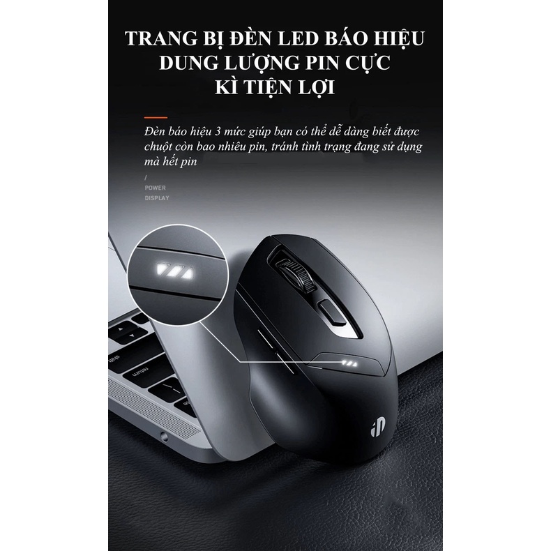 Chuột không dây INPHIC DR01 - Chuột Bluetooth Pin sạc - có đèn Led báo mức Pin - DPI lên đến 1600 - Hàng Chính Hãng
