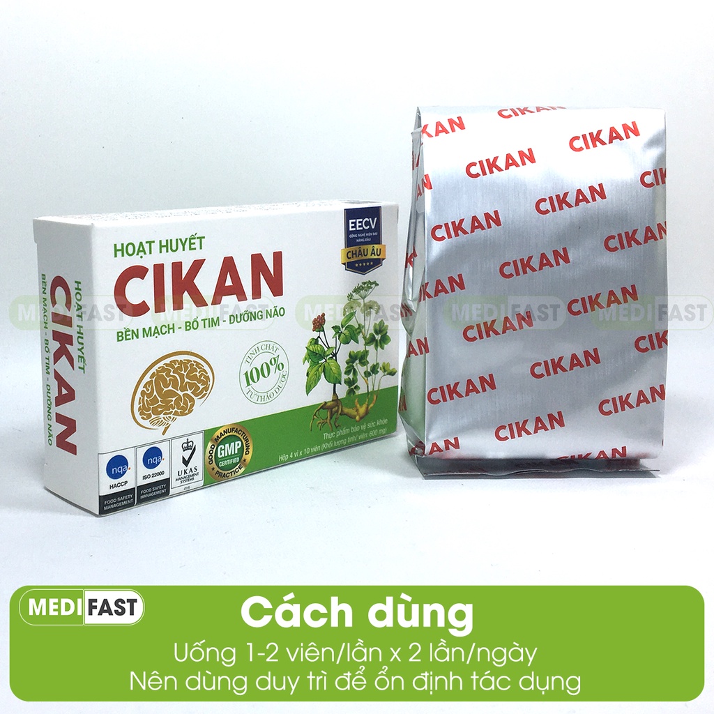 Hoạt huyết dưỡng não CIKAN hộp 40 viên có tem tích điểm - Bền mạch, bổ tim, dưỡng não - từ đan sâm, tam thất