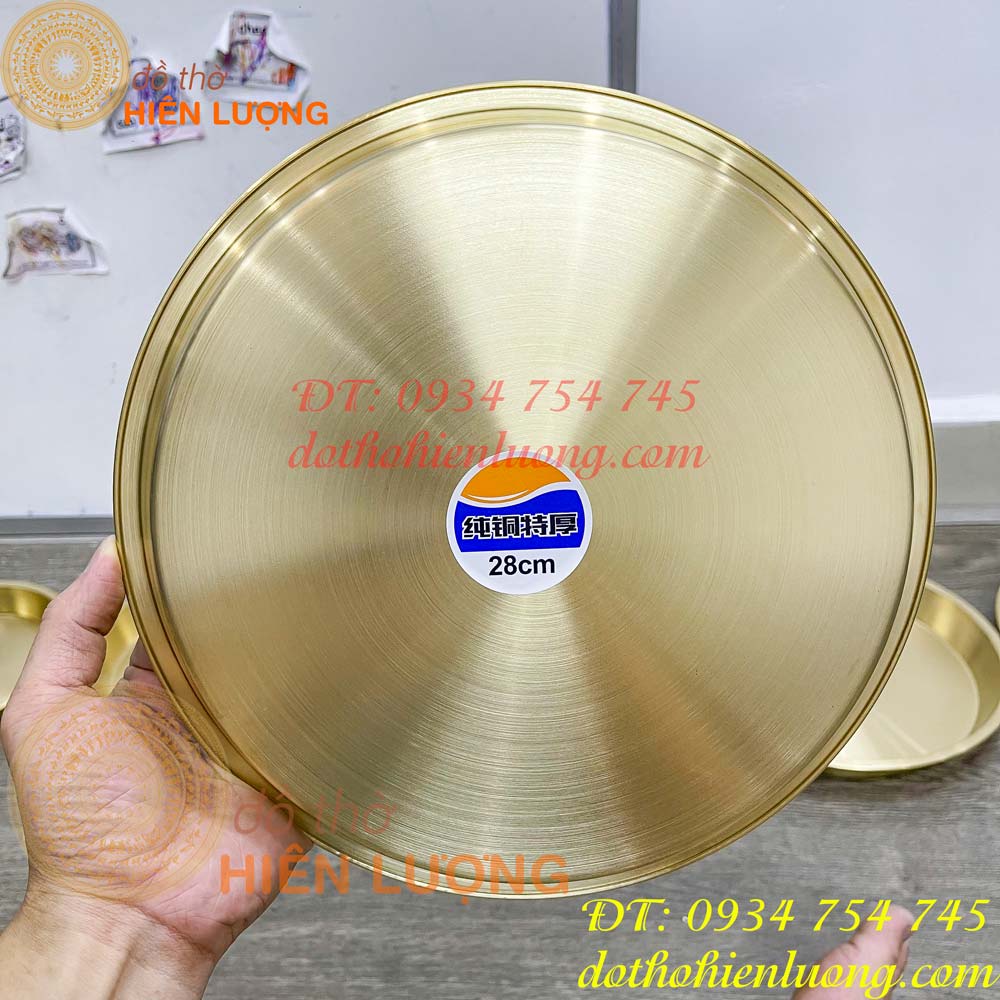 Đĩa đồng trơn đựng hoa quả đáy phẳng thờ cúng