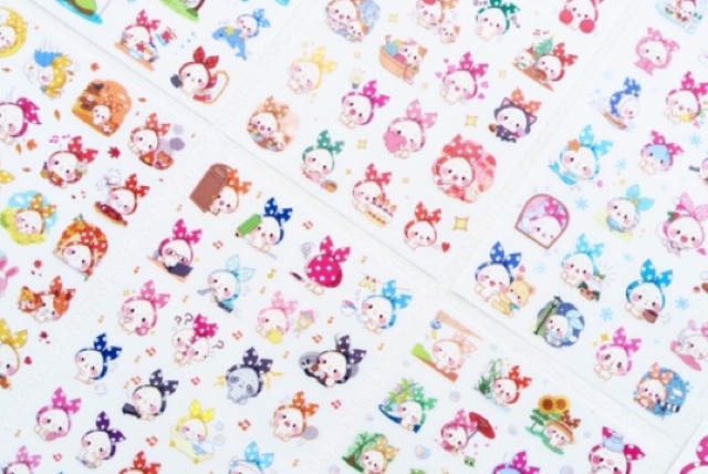 Bộ sticker 6 tấm thỏ quàng khăn